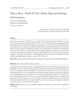 Why Is There a World at ALL, Rather Than Just Nothing? Adolf Grünbaum University of Pittsburgh Department of Philosophy