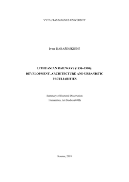 Iveta DABAŠINSKIENĖ LITHUANIAN RAILWAYS (1858-1990)