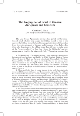 The Emgergence of Israel in Canaan: an Update and Criticism