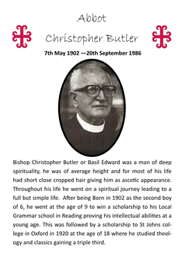 Abbot Christopher Butler 7Th May 1902 —20Th September 1986