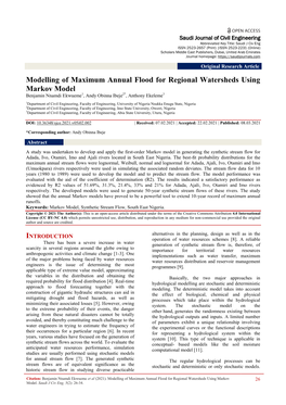 Modelling of Maximum Annual Flood for Regional Watersheds Using Markov Model Benjamin Nnamdi Ekwueme1, Andy Obinna Ibeje2*, Anthony Ekeleme3