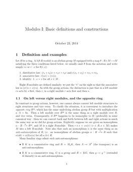 Modules I: Basic Definitions and Constructions