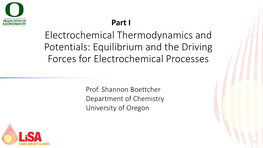 Equilibrium and the Driving Forces for Electrochemical Processes