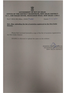 List of Societies Registered in the New Delhi District S.Noregn