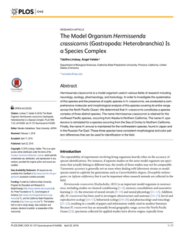 Hermissenda Crassicornis (Gastropoda: Heterobranchia) Is a Species Complex