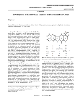 Development of Camptotheca Decaisne As Pharmaceutical Crops