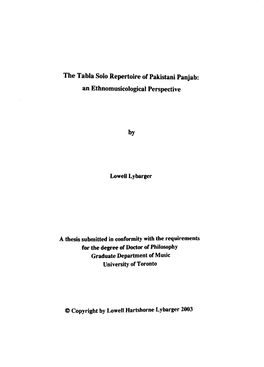 The Tabla Solo Repertoire of Pakistani Panjab: an Ethnomusicological Perspective