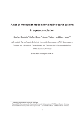 A Set of Molecular Models for Alkaline-Earth Cations in Aqueous