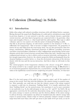 6 Cohesion (Bonding) in Solids