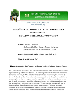 The 29​Th​ Annual Conference of the Oromo Studies Association (Osa)