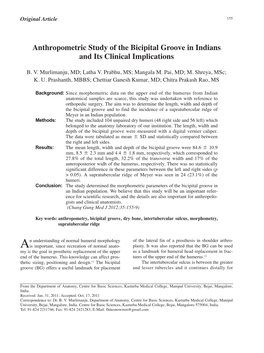 Anthropometric Study of the Bicipital Groove in Indians and Its Clinical Implications