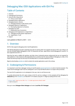 Debugging Mac OSX Applications with IDA Pro Table of Contents