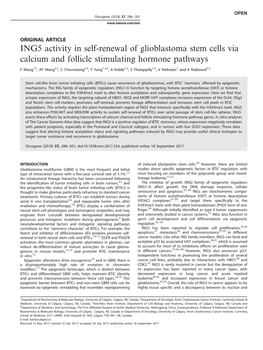 ING5 Activity in Self-Renewal of Glioblastoma Stem Cells Via Calcium and Follicle Stimulating Hormone Pathways