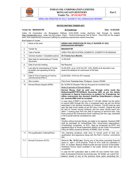 INDIAN OIL CORPORATION LIMITED BONGAIGAON REFINERY Tender No