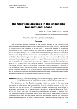 The Croatian Language in the Expanding Transnational Space