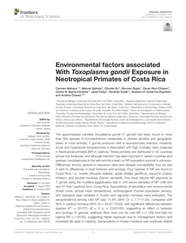 Environmental Factors Associated with Toxoplasma Gondii Exposure in Neotropical Primates of Costa Rica