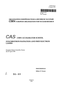 Cern Accelerator School Synchrotron Radiation and Free Electron Lasers