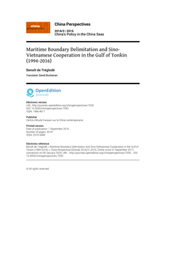 Maritime Boundary Delimitation and Sino- Vietnamese Cooperation in the Gulf of Tonkin (1994-2016)