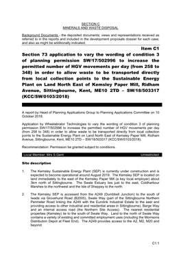 Item C1 Section 73 Application to Vary the Wording of Condition 3 of Planning Permission SW/17/502996 to Increase the Permitted