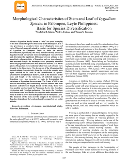 Morphological Characteristics of Stem and Leaf of Lygodium Species in Palompon, Leyte Philippines: Basis for Species Diversification 1Madelyn B