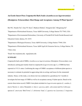 An Exotic Insect Pest, Crapemyrtle Bark Scale (Acanthococcus Lagerstroemiae)