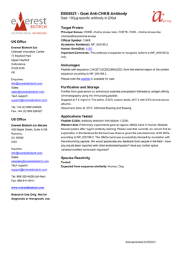 Goat Anti-CHKB Antibody Size: 100Μg Specific Antibody in 200Μl