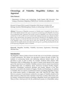 Chronology of Vidarbha Megalithic Culture: an Appraisal