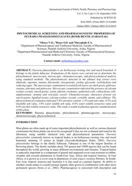 Phytochemical Screening and Pharmacognostic Properties of Peuraria Phaseoloides Leaves (Roxb) Benth