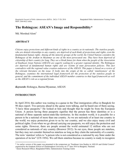 The Rohingyas: ASEAN’S Image and Responsibility*