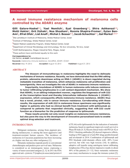 A Novel Immune Resistance Mechanism of Melanoma Cells Controlled by the ADAR1 Enzyme