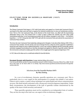 Primary Source Document with Questions (Dbqs) SELECTIONS from on GUERRILLA WARFARE (1937) by Mao Zedong Introduction The