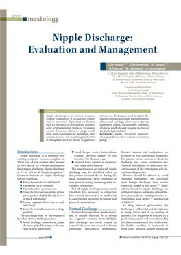Nipple Discharge: Evaluation and Management
