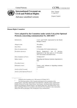 International Covenant on Civil and Political Rights Advance Unedited