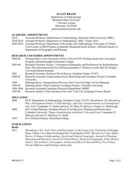 JULIAN BRASH Department of Anthropology Montclair State University 1 Normal Avenue Montclair, NJ 07043 Julian.Brash@Montclair.Edu