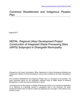 Combined Resettlement and Indigenous Peoples Plan NEPAL