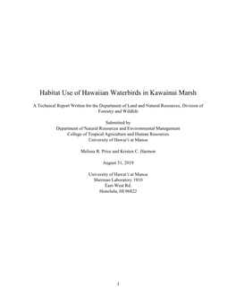 Habitat Use of Hawaiian Waterbirds in Kawainui Marsh