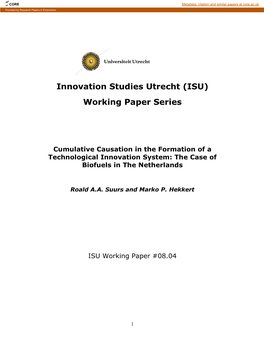 Innovation Studies Utrecht (ISU) Working Paper Series