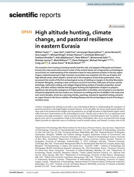 High Altitude Hunting, Climate Change, and Pastoral Resilience in Eastern