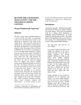 MASCULINITY and the THAI DOVE-COOING CONTEST Wanni Wibulswasdi Anderson1 Abstract