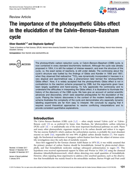 The Importance of the Photosynthetic Gibbs Effect in the Elucidation of the Calvin–Benson–Bassham Cycle
