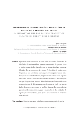 Em Memória Da Grande Tragédia Ferroviária De Alcafache. a Resposta Da 1.ª Linha in Memory of the Big Railway Tragedy of Alcafache