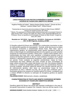 Caracterização Dos Frutos E Divergência Genética Entre Acessos De Passiflora Gibertii N.E Brown