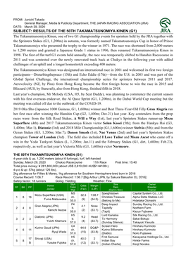 Subject: Results of the 50Th Takamatsunomiya Kinen (G1)