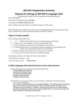 ISO 639-3 Code Split Request Template