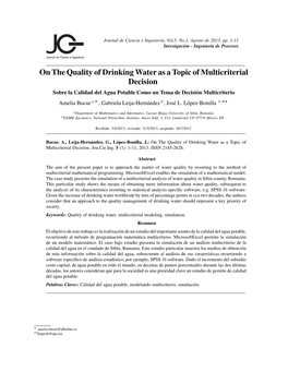 On the Quality of Drinking Water As a Topic of Multicriterial Decision