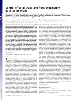 Control of Petal Shape and Floral Zygomorphy in Lotus Japonicus