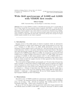 Wide–Field Spectroscopy of A1689 and A1835 with VIMOS: First