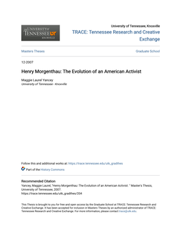 Henry Morgenthau: the Evolution of an American Activist