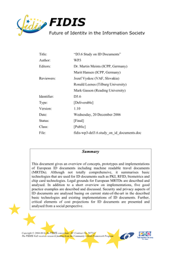 Study on ID Documents” Author: WP3 Editors: Dr