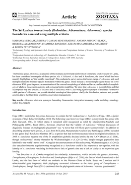 The Sri Lankan Torrent Toads (Bufonidae: Adenominae: Adenomus): Species Boundaries Assessed Using Multiple Criteria